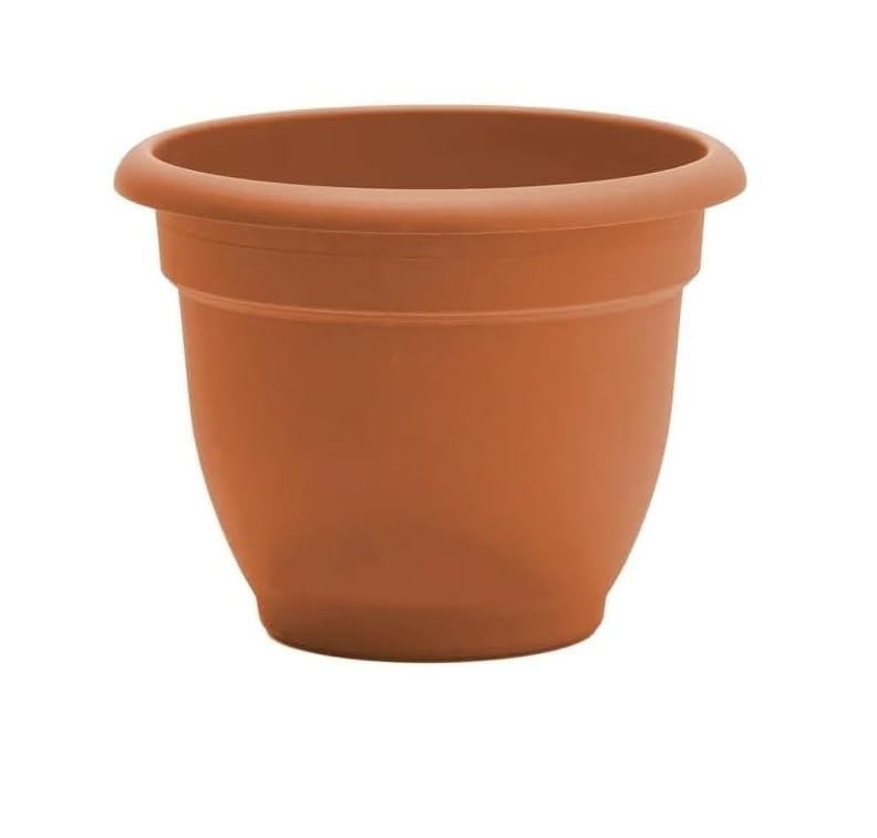 FERCASASHOP Round Plant Pot for Flowers and Plants + Saucer, Terracotta-Colored Plastic, with Drainage Holes, UV Resistant - Outdoor Garden Balcony Terrace, Made in Italy