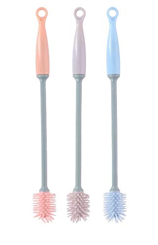 Spazzole per Pulire in Silicone, Scovolino per Spazzola per Bottiglie, Bottiglie per Lavaggi Sportivi, Biberon, Tazze da caffè, Bottiglie da Viaggio, Detergente per Cucina, con Impugnatura Lunga