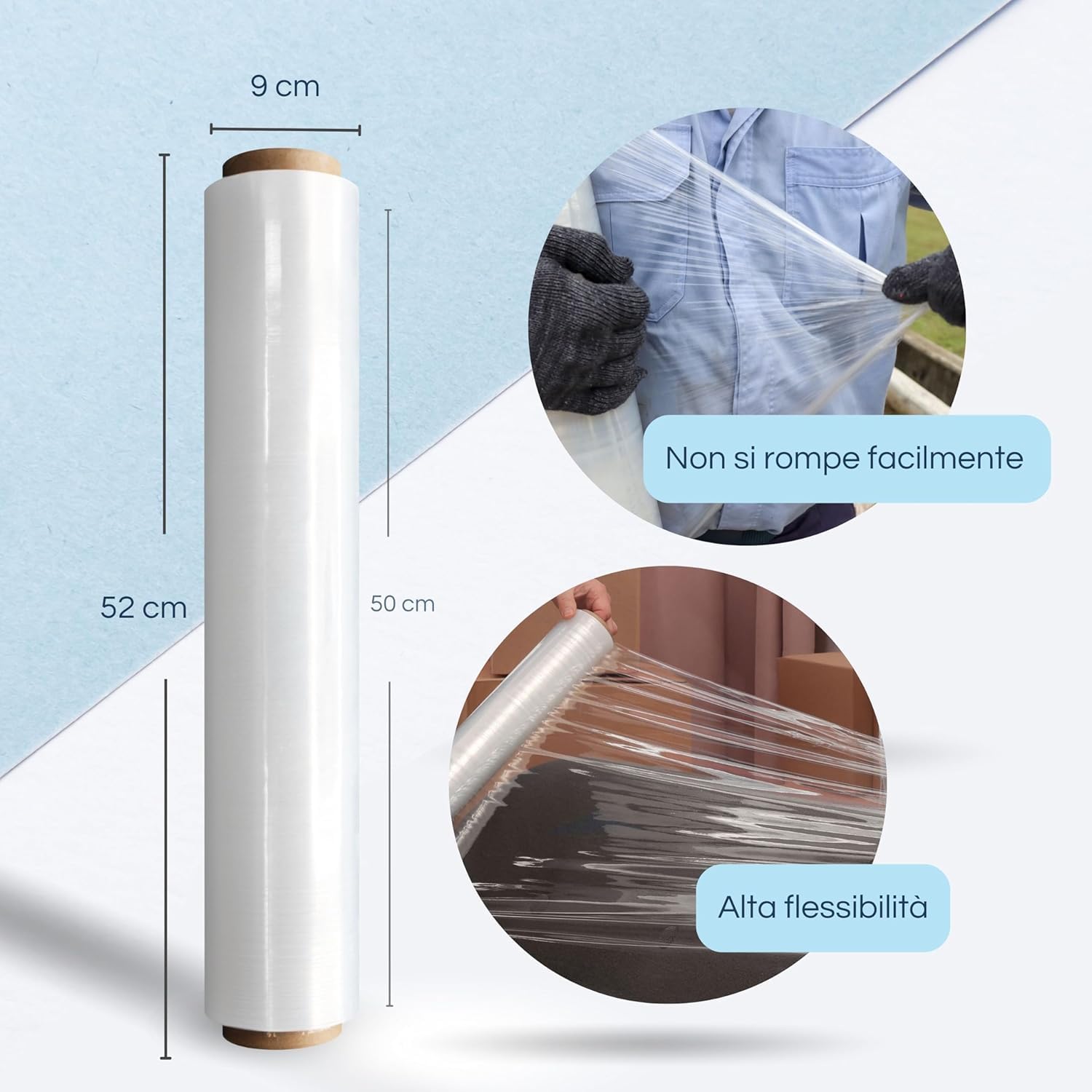 FercasaShop® Transparent Stretch Film for Packaging, Shipping and Moving, H 50 cm x 23 microns, 2.2 kg, Industrial Use