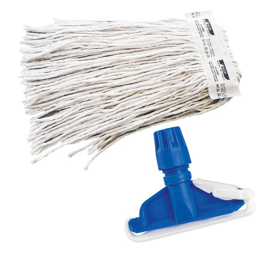 Kit de rechange 3 pièces pour balai à franges professionnel en coton avec élastique, 400 g, + 1 pince pour balai, blanc