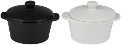 Set 2 Mini Casseruole con Coperchio 13x10cm 210ml - Tegami Individuali Forno Ceramica Porcellana - Ideali Porzioni Singole Dessert Gratinati