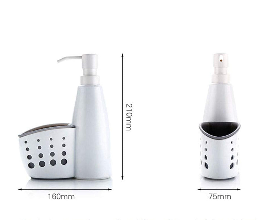 Alpina White Dispenser for Detergent or Liquid Soap with Holder for Utensils, for Kitchen or Bathroom