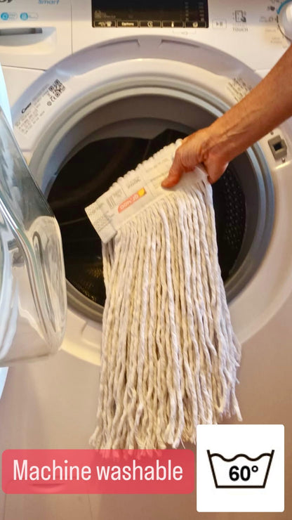 kit 3 pz ricambio mop cotone professionale a fascia gr. 400 + 1 pinza per mop Bianco