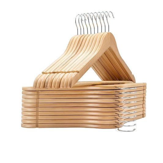 FERCASASHOP Wooden Hangers, Set of 15, 42 cm, with Grooves, 360° Swivel Hook and Non-Slip Trouser Bar