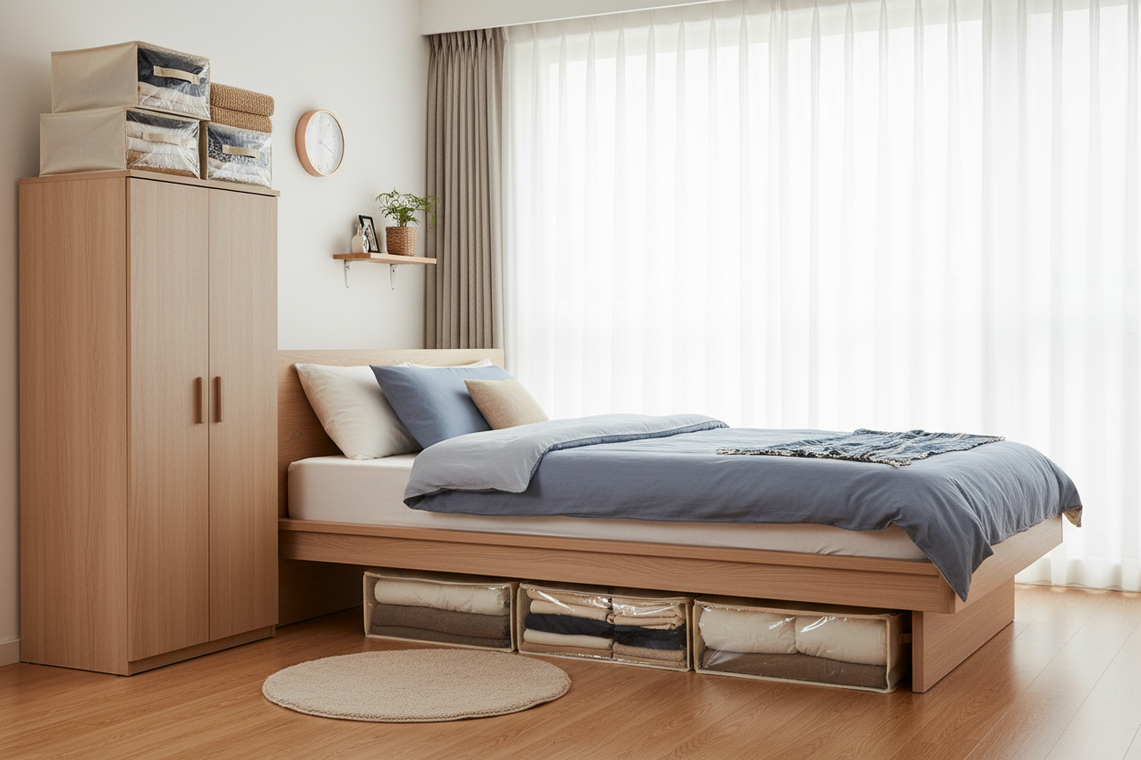 Camera da letto con storage sotto il letto