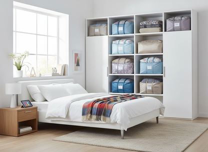 Camera luminosa con biancheria organizzata