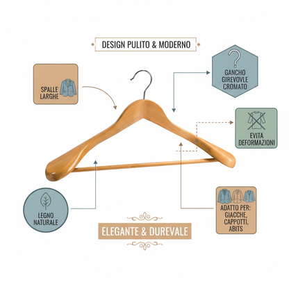Caratteristiche gruccia legno spalla larga
