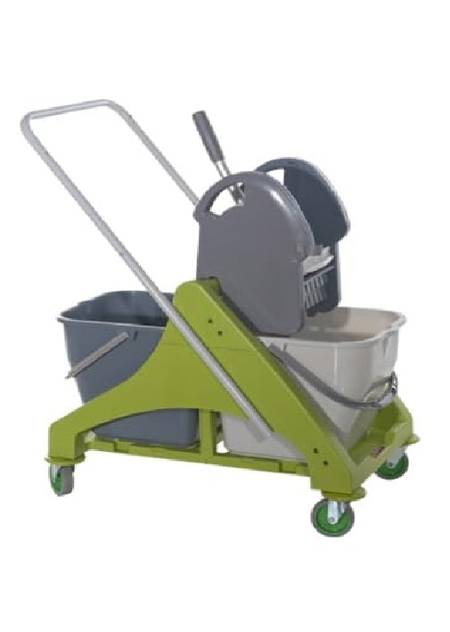 Fercasashop Carrello Rettangolare in Plastica - 2 Secchi da 25 Lt, Strizzatore, Maniglia Rilsan, 4 Rotelle - Ideale per Pulizia Pavimenti Casa e Luoghi Pubblici
