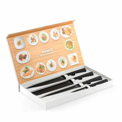 Set di Coltelli Black Shark Swiss Q Namiutsu 4 pezzi, Lame in Acciaio Inossidabile, Rivestimento Ceramico Antiaderente, Manici Ergonomici, Nero, Plastica