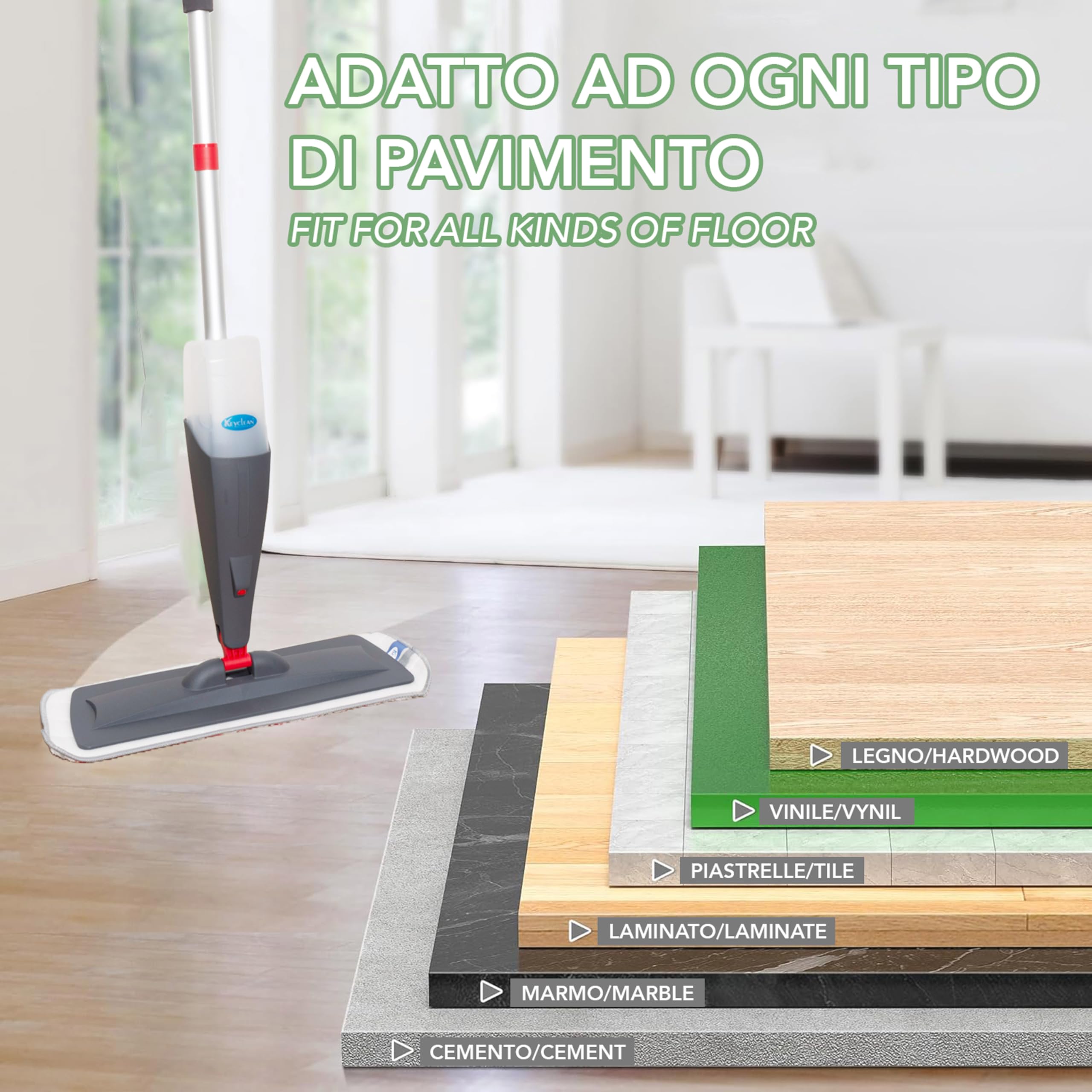Scopa Lavapavimenti a Spruzzo in Alluminio con Panno in Microfibra