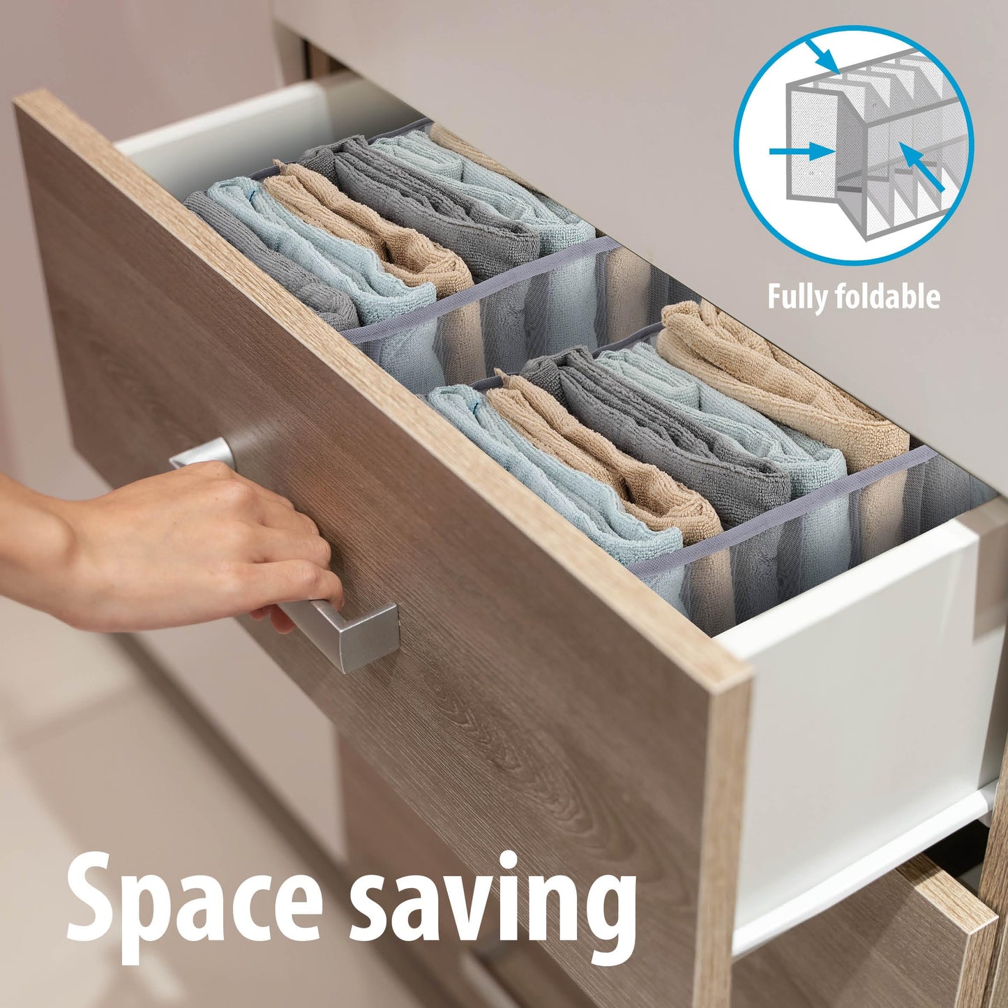 Organizer per armadio, 44 x 29 x 22 cm, con 9 scomparti, pieghevole, colore: grigio