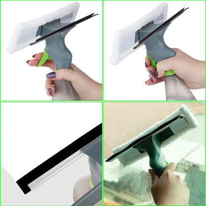 Pulitore per Finestre 3in1 Multiuso Lavavetri con Spruzzino Incorporato E Panno Microfibra Per la Pulizia di Vetri, Finestre, circa 26,5x25,5 cm (Bianco)