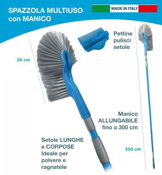 Nettoyeur de toiles d'araignée universel Unika, aspirateur de toiles d'araignée à triple action avec poils longs et épais et manche extensible, 300 cm