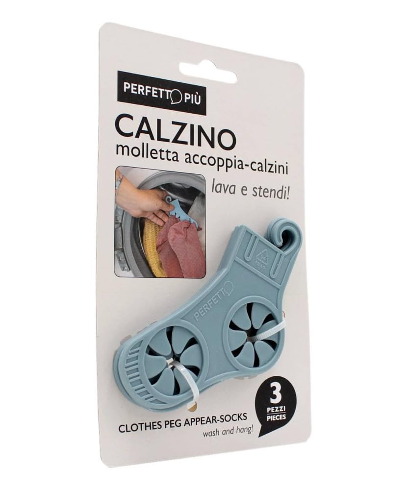 Molletta Accoppia Calzini, 3 Pezzi, Polipropilene (PP), Legno, Blu
