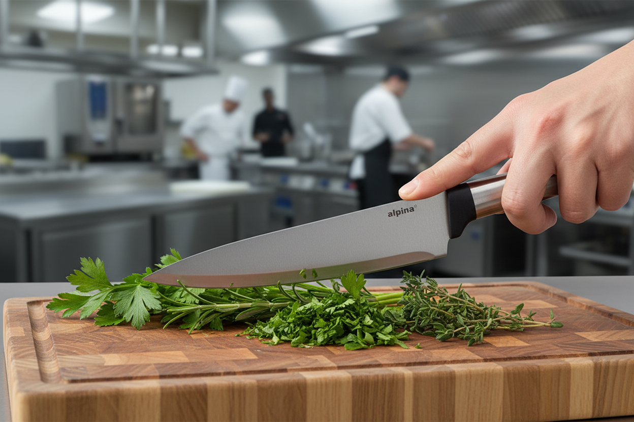 Chef usa coltello Alpina per tritare erbe
