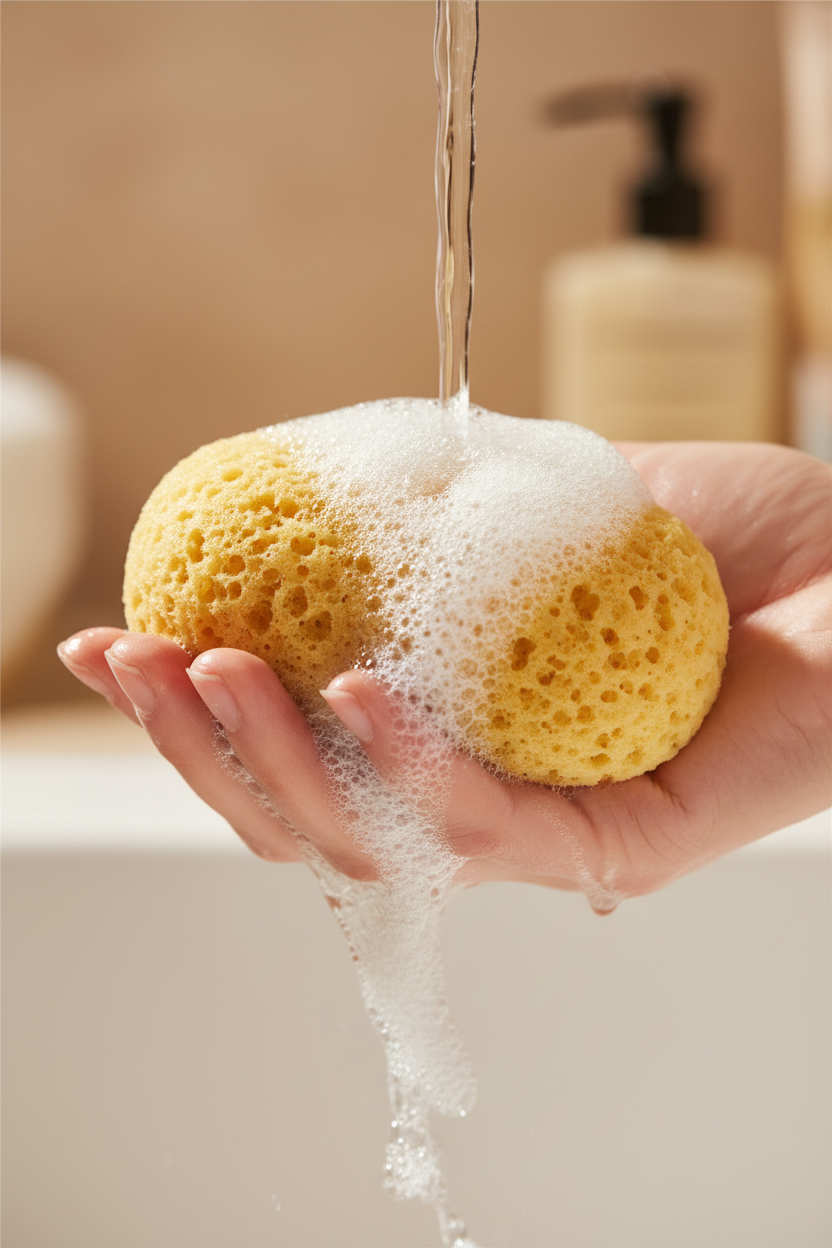 Close-up spugna in uso