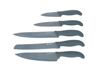 Set 5 Coltelli Professionali Acciaio Inox - Chef 32cm, Pane, Carne, Multiuso