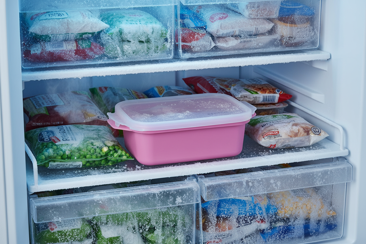 Contenitore rosa nel freezer