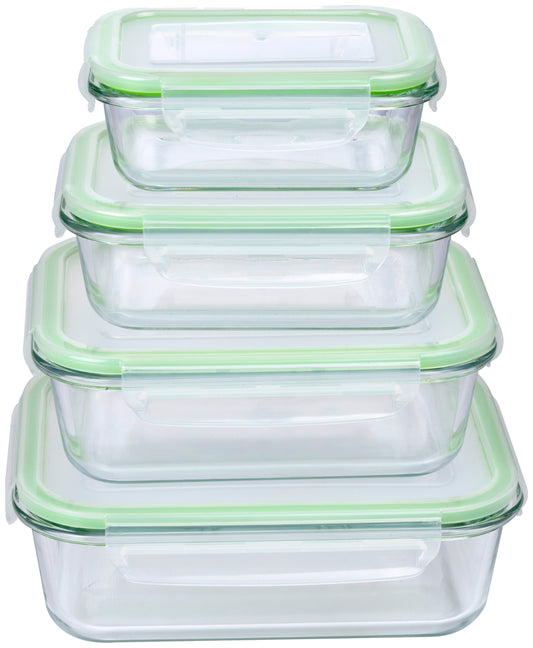 Set 4 Contenitori Salvafreschezza in Vetro Borosilicato con Coperchio - 370ml, 640ml, 1050ml, 1520ml