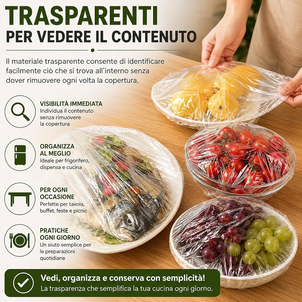 FERCASASHOP® Elastic Food Lids, 200 Pieces, 25 cm, Transparent