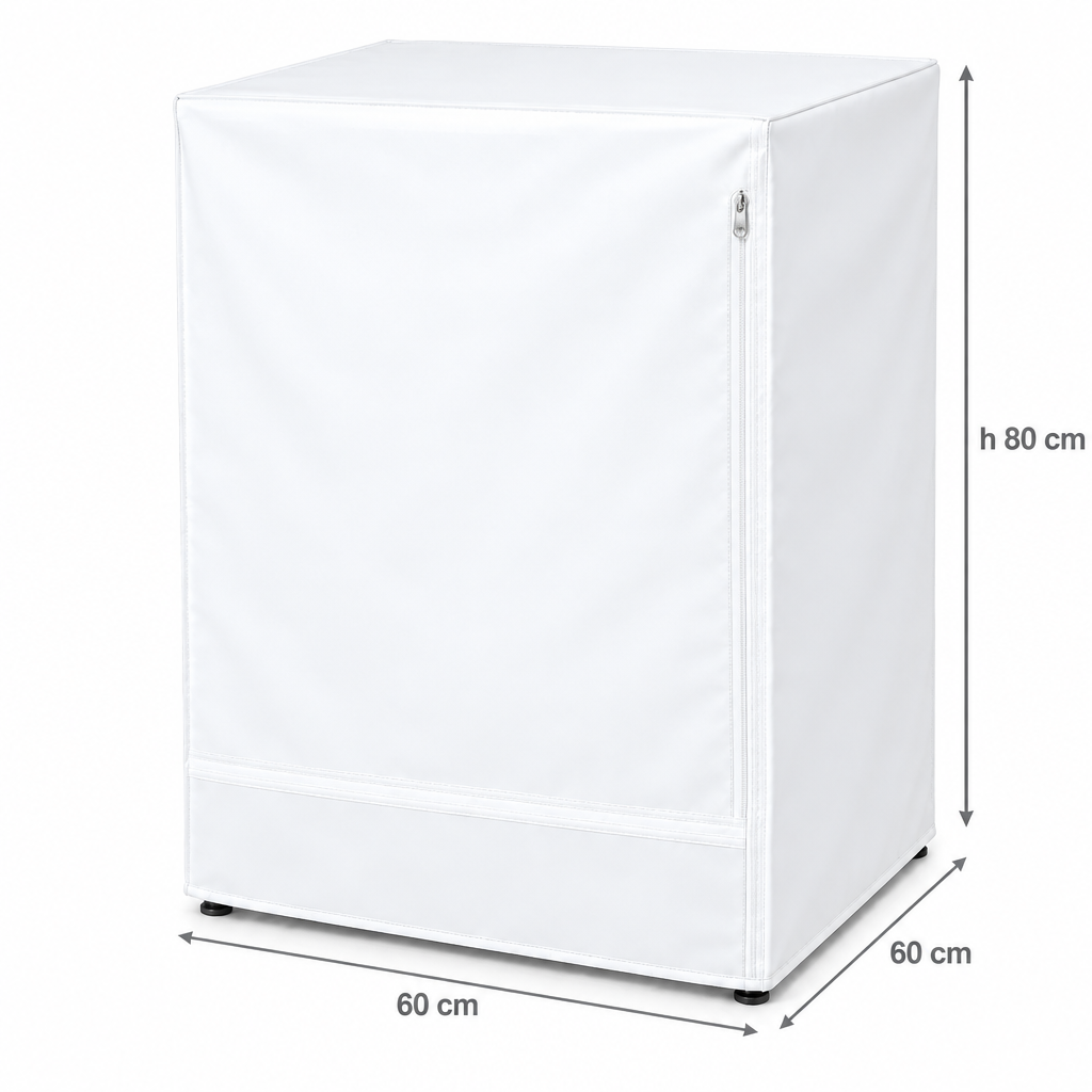 FercasaShop Telo Coprilavatrice in PVC Impermeabile 60x60x80 cm con Cerniera Frontale, Copertura Antipolvere per Lavatrice e Asciugatrice a Carica Frontale, Bianco