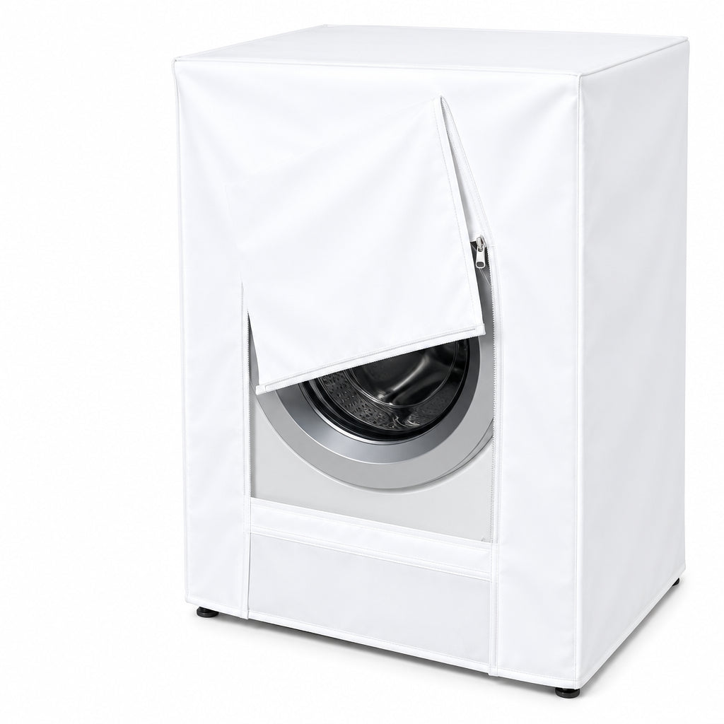 FercasaShop Telo Coprilavatrice in PVC Impermeabile 60x60x80 cm con Cerniera Frontale, Copertura Antipolvere per Lavatrice e Asciugatrice a Carica Frontale, Bianco