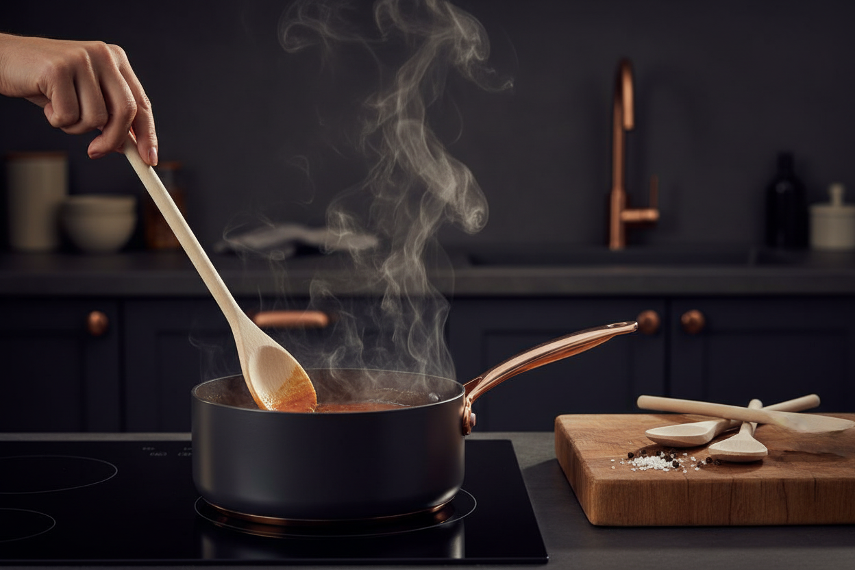 Cucchiaio in uso in cucina luxury