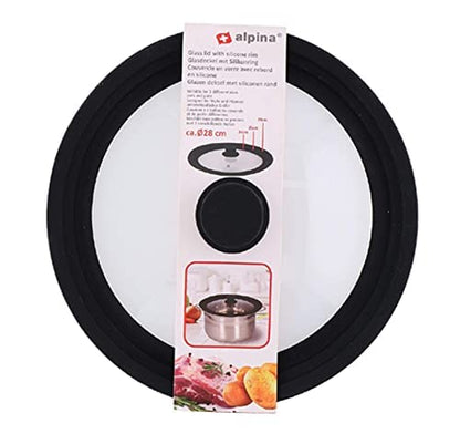 SET 4 PZ. PADELLE ANTIADERENTI CON COPERCHIO UNIVERSALE IN VETRO E SILICONE DIAM. 24/26/28 CM.