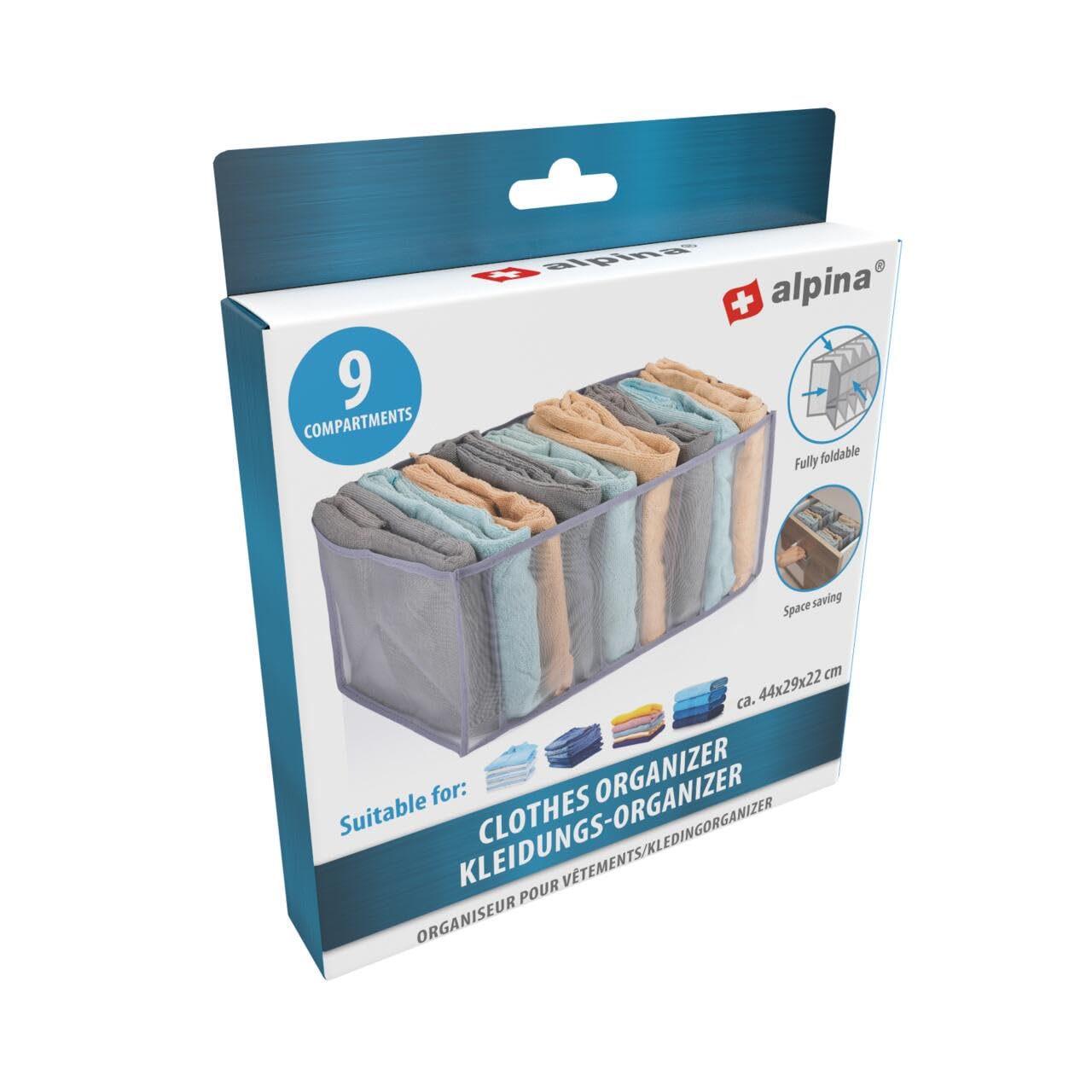 Alpina Closet Organizer, 44 x 29 x 22 cm, with 9 compartments, foldable, color: gray