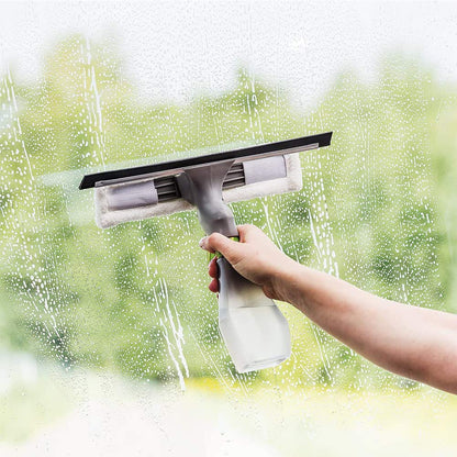 Pulitore per Finestre 3in1 Multiuso Lavavetri con Spruzzino Incorporato E Panno Microfibra Per la Pulizia di Vetri, Finestre, circa 26,5x25,5 cm (Bianco)