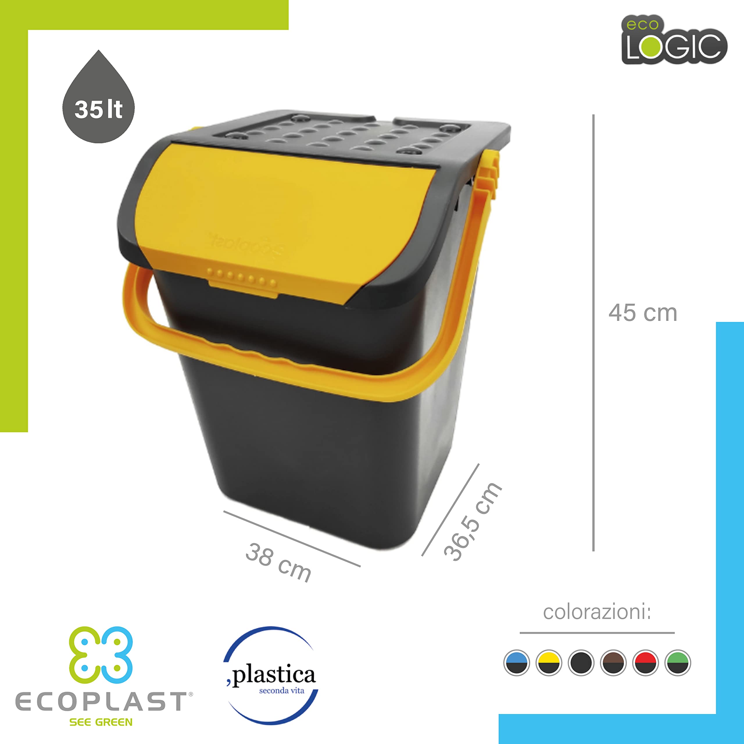 Pattumiera Ecoplast 35L Marrone Raccolta Differenziata Apertura a Libro