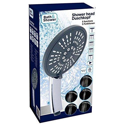 Soffione Doccia Tropical Doccetta Silver Chrome Diametro 15 cm Universale 5 Funzioni