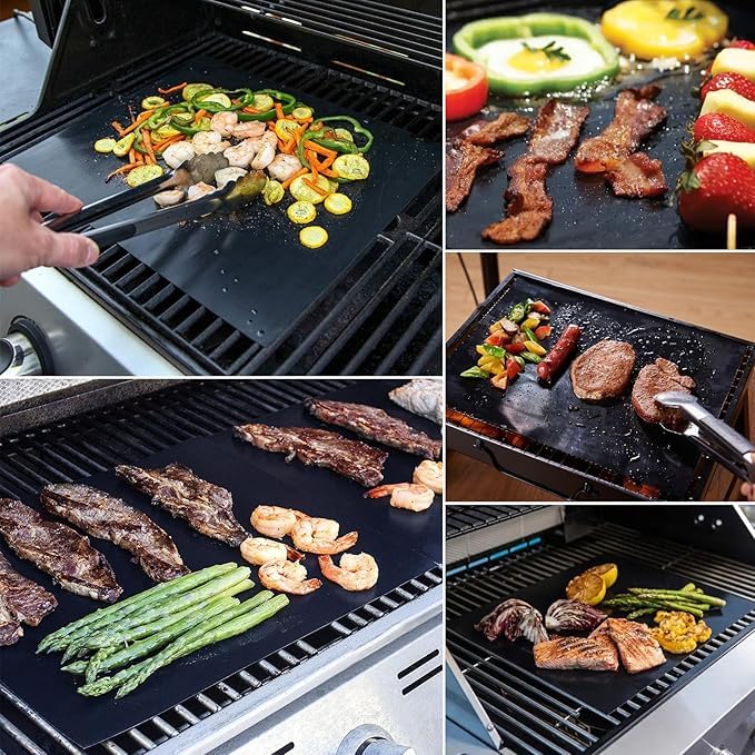 FERCASASHOP Grill Mats 40x33 cm, 3 pieces Non-stick Barbecue Mats Heat Resistant, Reusable and Easy to Clean, for Gas Grill Charcoal Oven and Electric Grill…