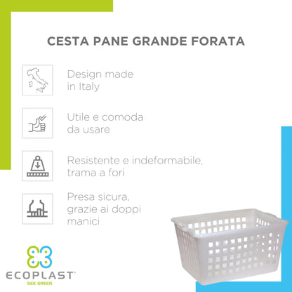 Ecoplast | Cesta Porta Pane Grande Forata, Capacità 100 Lt, Colore Neutro, 77,5x53,5x40, Made in Italy