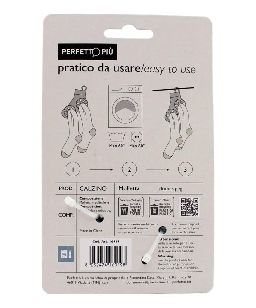 Molletta Accoppia Calzini, 3 Pezzi, Polipropilene (PP), Legno, Blu