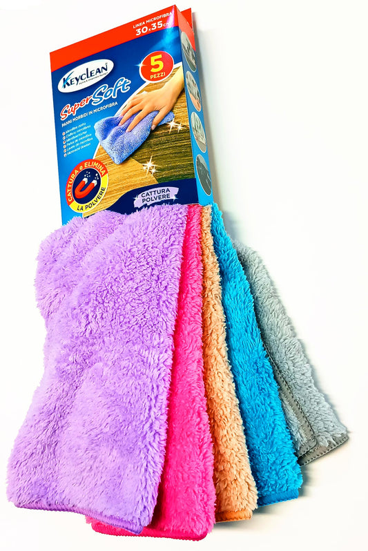 Panni Morbidi in Microfibra 5 Pezzi 30x35 cm in Multicolor, Super Soft per Cattura Polvere