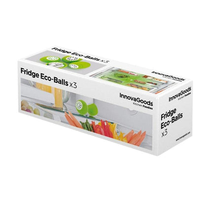 InnovaGoods - 3 boules écologiques pour réfrigérateur, prolongent la fraîcheur des aliments, neutralisent les odeurs, écologiques, ABS et charbon actif, jaunes, 5 x 5 x 5 cm