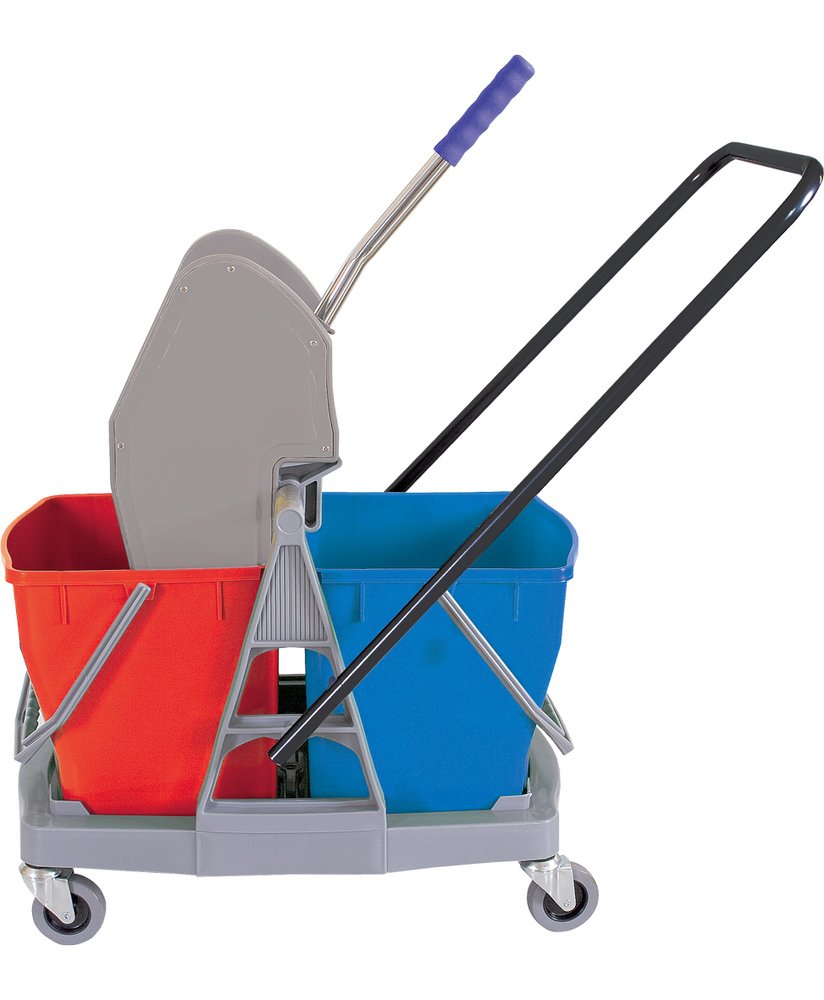 Fercasashop Rectangular Plastic Cart - 2 x 25 Lt Buckets, Wringer, Rilsan Handle, 4 Wheels - Ideal for Cleaning Floors at Home and in Public Places