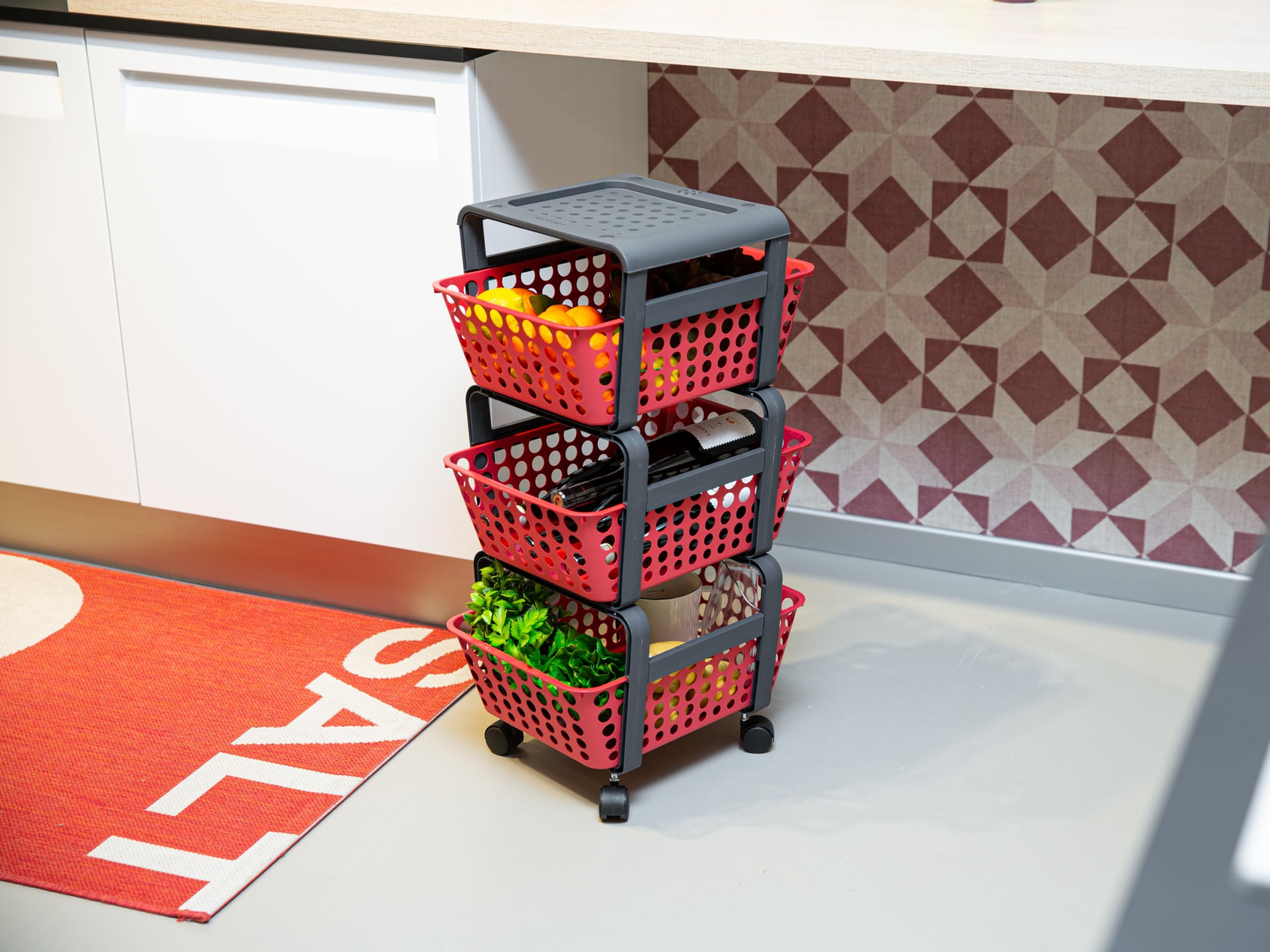 Carrello Modula 3 Ripiani Ruote - Plastica Riciclata