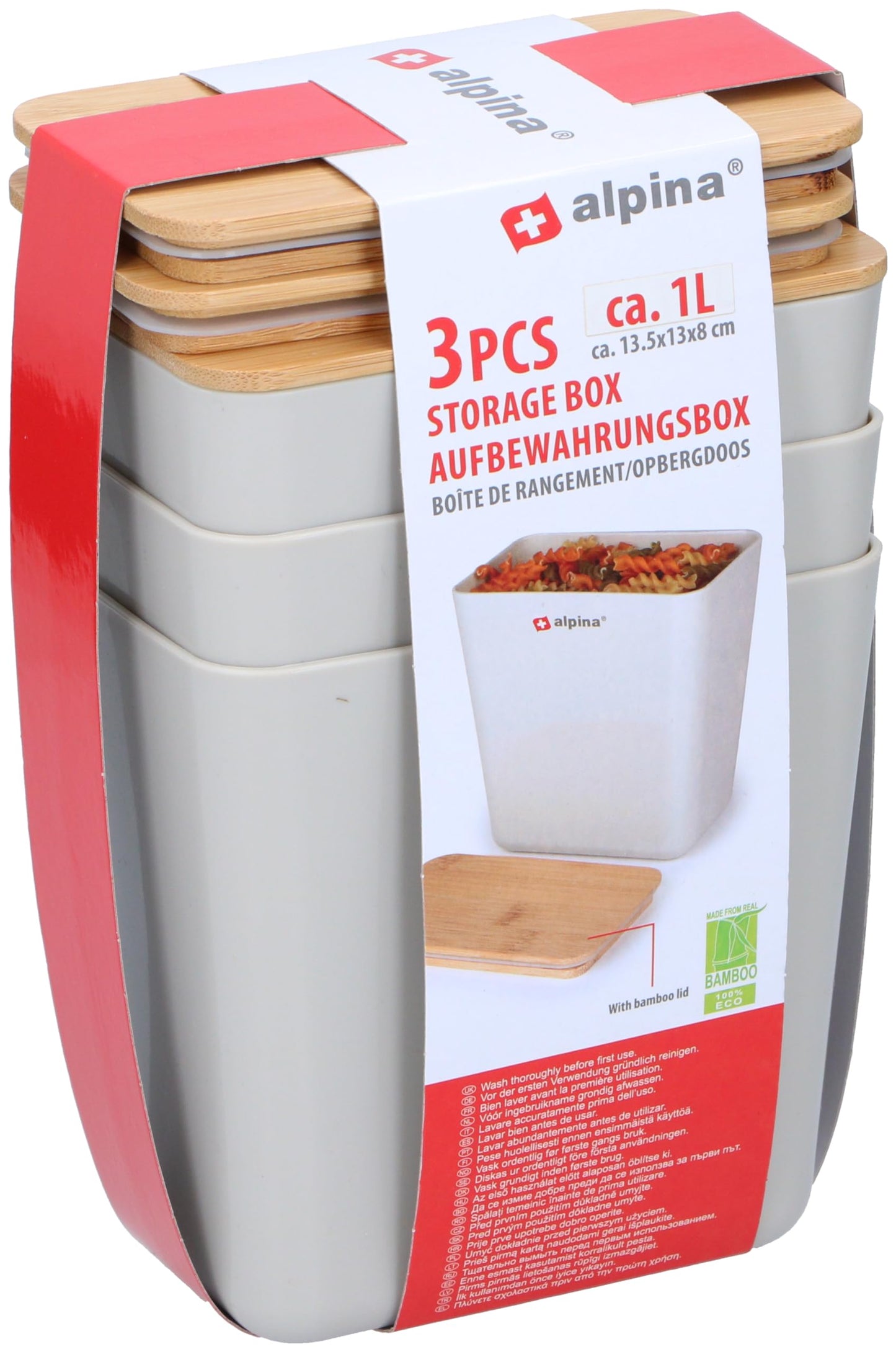 Set di Contenitori per Alimenti 3 Pezzi - Contenitori Ermetici per Alimenti da 1L - 13,5 x 13 x 8 cm - Scatole di Plastica per l'Organizzazione della Cucina - Bianco