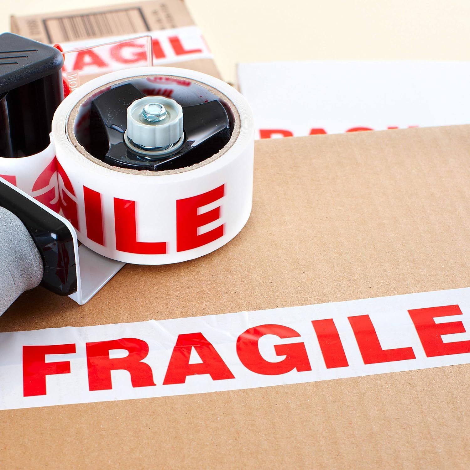 FERCASASHOP® Fragile Tape, White, 50 mm x 66 m, for Packaging, Shipping and Moving