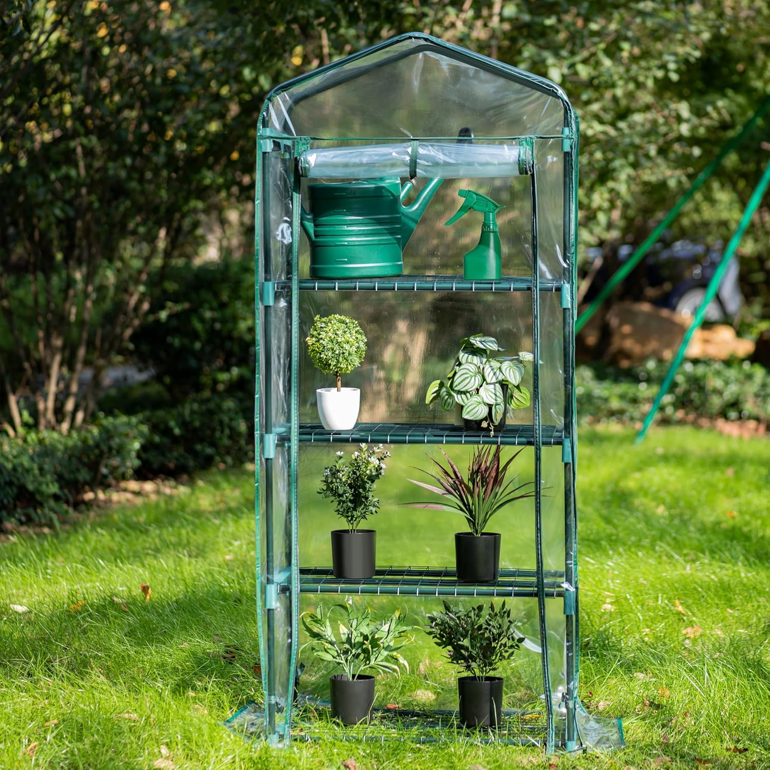 Fercasashop Garden Greenhouse with 4 Shelves, 158x68x50 cm, Green, Roll-Up Door, for Balcony and Terrace