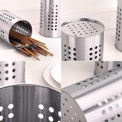 Portaposate in Metallo, Set 2 Pezzi, 16x10 cm e 18x12 cm, Argento Portautensili per Bacchette Coltelli Forchette Forbici