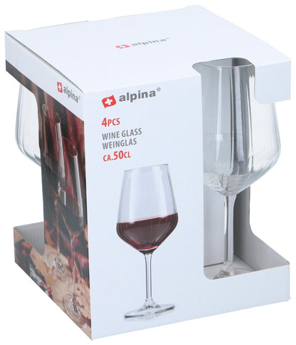 Set 4 Calici Vino Rosso Alpina 500ml - Base Robusta Vetro