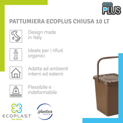 Ecoplast Pattumiera per Raccolta Differenziata, Apertura a Libro, Flessibile e Indeformabile, Resiste a tutte le Temperature, Interno ed Esterno, Oltre 80% Plastica Riciclata, Made in Italy, Marrone