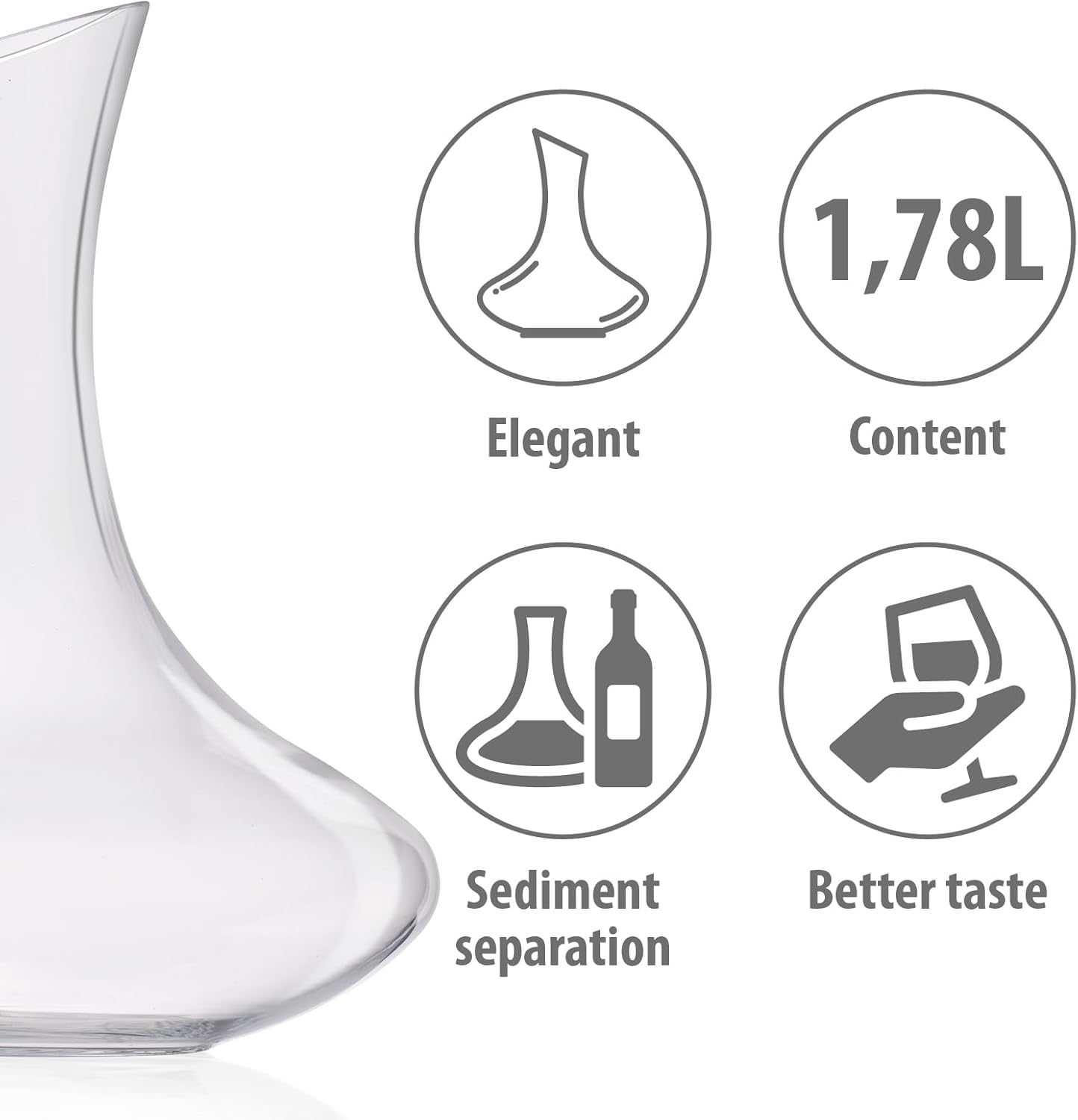 Decanter Vino Rosso 1,78L Cristallo Ø20x23,7cm - Caraffa Ossigenazione Professionale