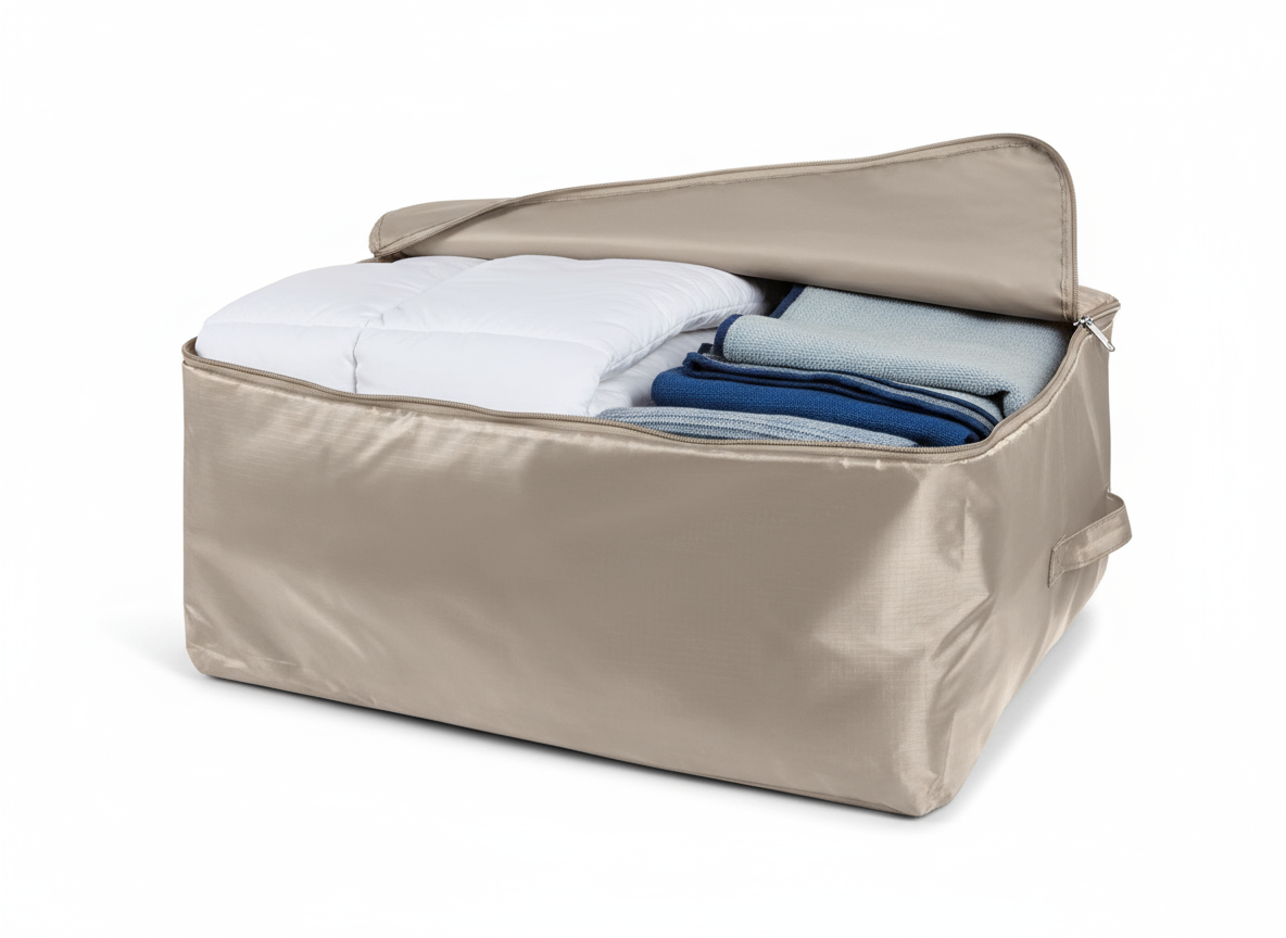 Dettaglio custodia con coperte piegate