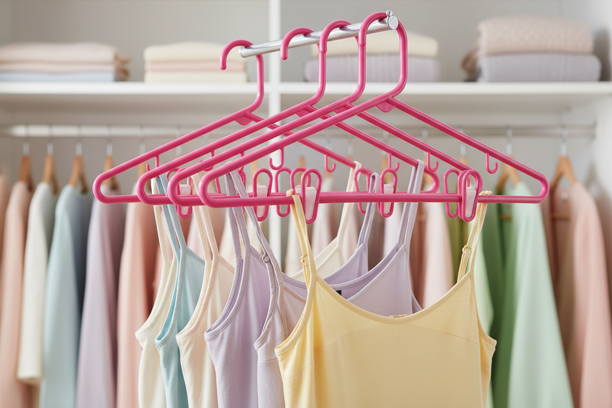 Dettaglio grucce con ganci per accessori
