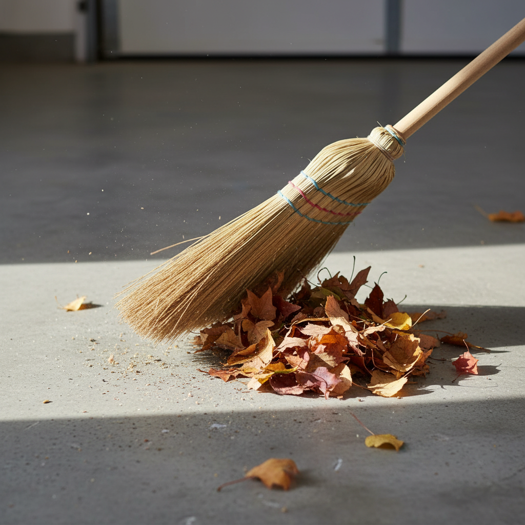 Dettaglio scopa che raccoglie foglie