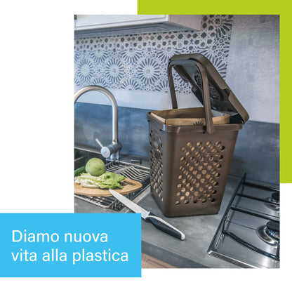 Ecoplast, Pattumiera Forata per Raccolta Differenziata, Apertura a Libro, Flessibile e Indeformabile, Resiste a tutte le Temperature, Interno ed Esterno, Oltre 80% Plastica Riciclata, marrone